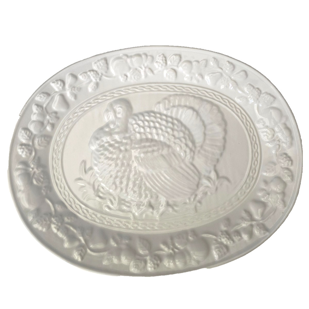 Gibson Porcelain Turkey Serving Platter Oval 18.5 X 14 Inches Ceramic White